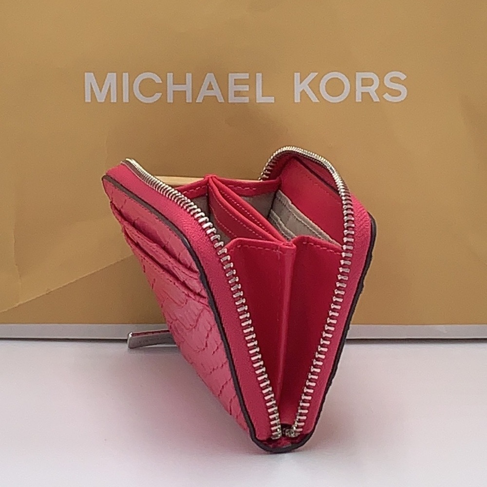 MICHAEL KORS MEDIUM ZIP AROUND CARD CASE WALLET ELECTRIC PINK COLOR - Picture 7 of 12